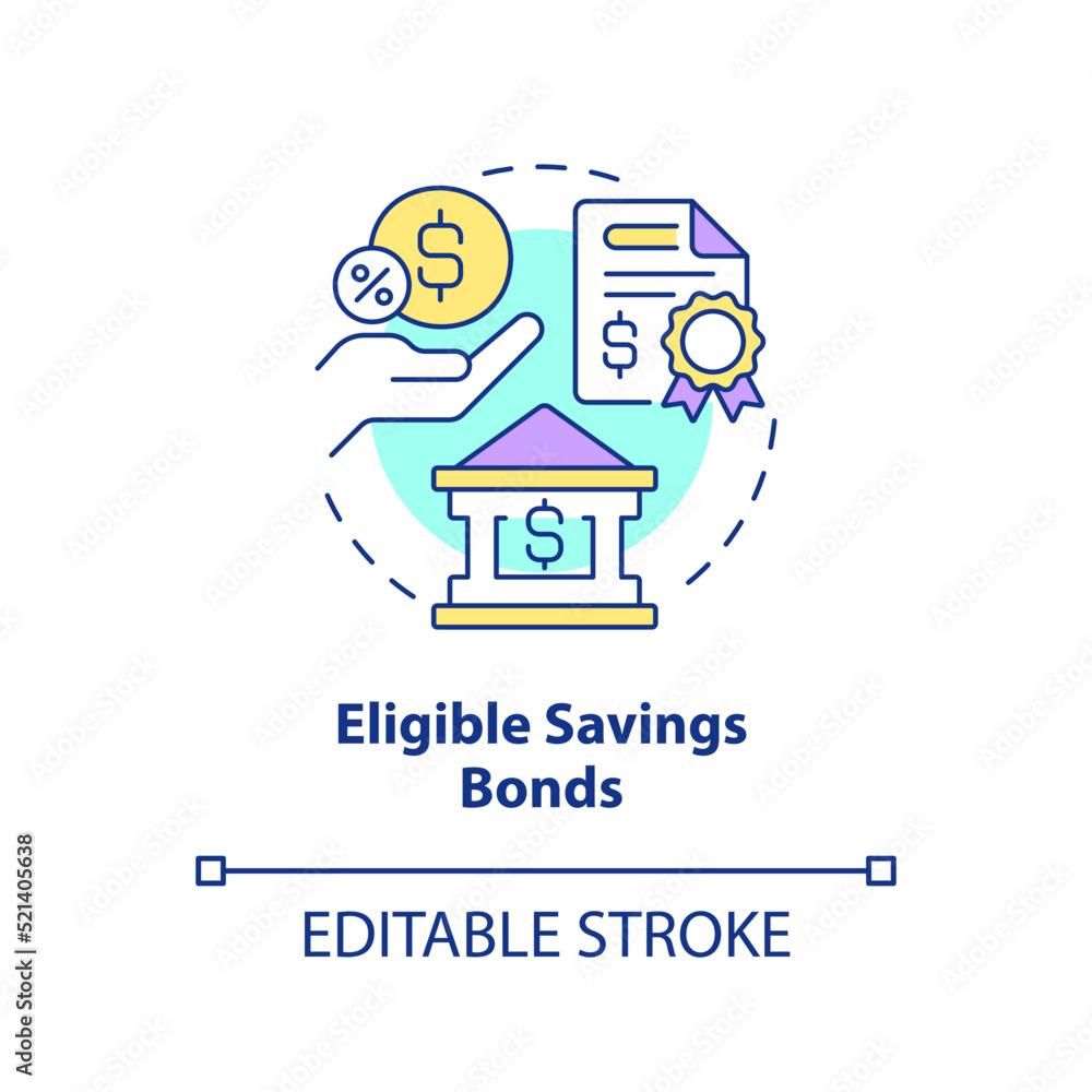 Eligible savings bonds concept icon. Financial program. Way to save for college abstract idea thin line illustration. Isolated outline drawing. Editable stroke. Arial, Myriad Pro-Bold fonts used Eligible savings bonds concept icon. Financial program. Way to save for college abstract idea thin line illustration. Isolated outline drawing. Editable stroke. Arial, Myriad Pro-Bold fonts used