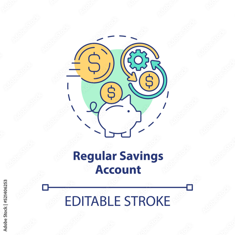 Regular savings account concept icon. Deposit program. Banking plan type abstract idea thin line illustration. Isolated outline drawing. Editable stroke. Arial, Myriad Pro-Bold fonts used Regular savings account concept icon. Deposit program. Banking plan type abstract idea thin line illustration. Isolated outline drawing. Editable stroke. Arial, Myriad Pro-Bold fonts used
