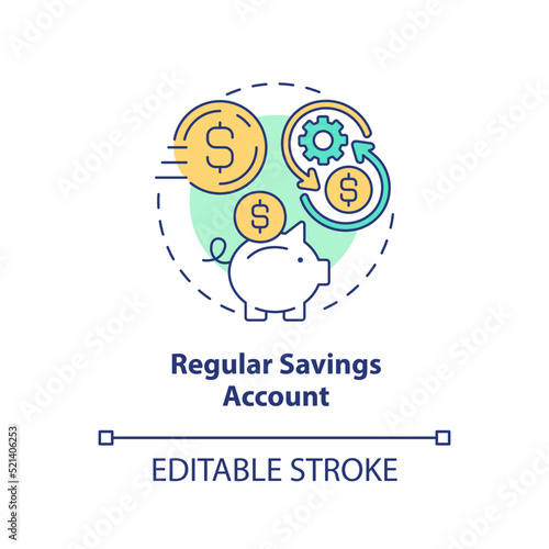 Regular savings account concept icon. Deposit program. Banking plan type abstract idea thin line illustration. Isolated outline drawing. Editable stroke. Arial, Myriad Pro-Bold fonts used