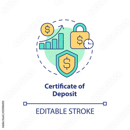 Certificate of deposit concept icon. Financial safety. Saving accounts type abstract idea thin line illustration. Isolated outline drawing. Editable stroke. Arial, Myriad Pro-Bold fonts used photo