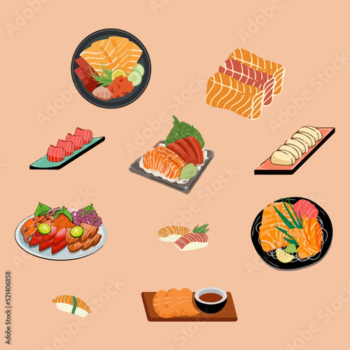 Sashimi Vector Hand Drawn Illustration.