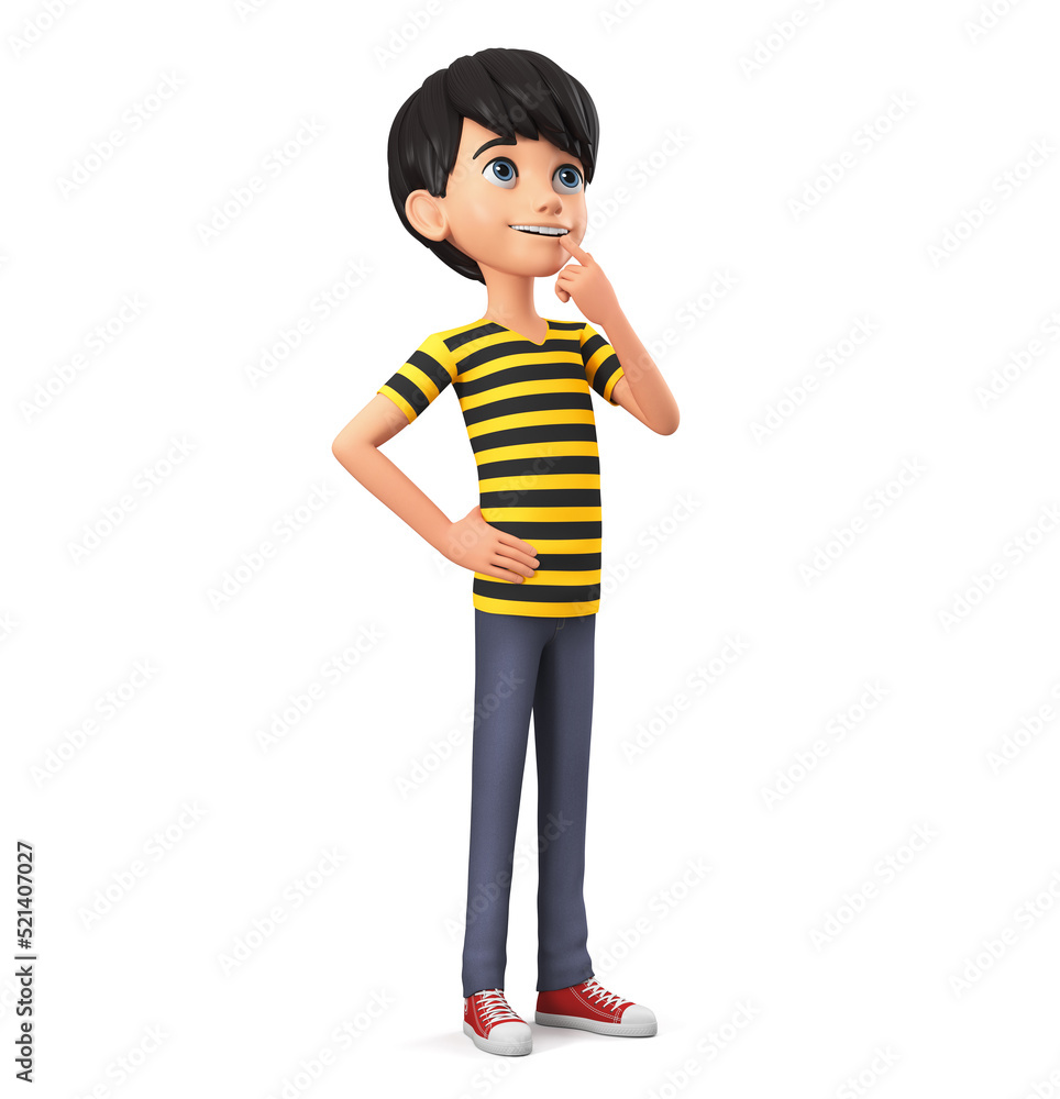 Cartoon character guy thinks on a white background. 3d rendering illustration. Cartoon character guy thinks on a white background. 3d rendering illustration.