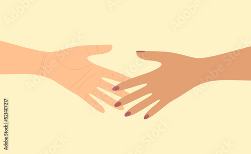 Two female hands reaching for a handshake. Flat vector illustration