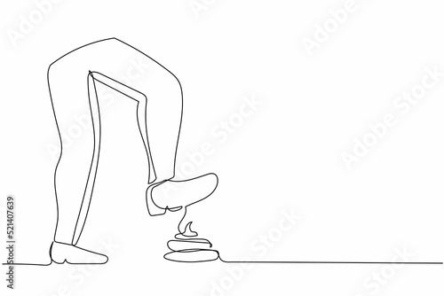 Single continuous line drawing businessman stepped on a pile of dog poop. Shit stuck to the shoe sole. Shit happens, failed project. Business metaphor. One line draw graphic design vector illustration