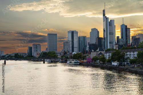 the city skyline of Frankfurt am Main in the sunset