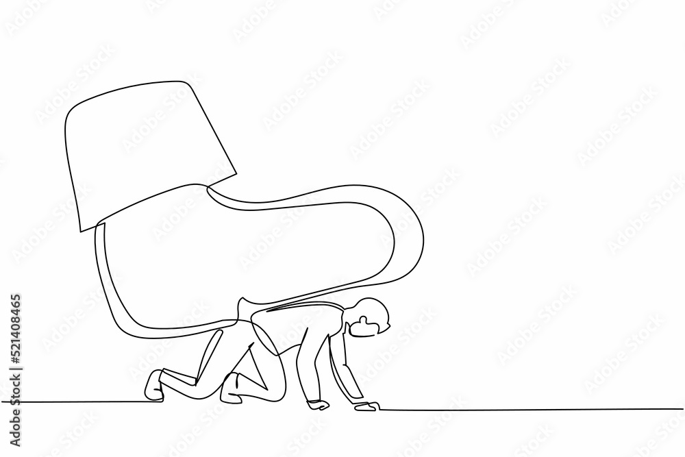 Continuous one line drawing businessman crawling under giant foot trample. Manager under tyranny, dictatorship concept. Minimal metaphor concept. Single line draw design vector graphic illustration Continuous one line drawing businessman crawling under giant foot trample. Manager under tyranny, dictatorship concept. Minimal metaphor concept. Single line draw design vector graphic illustration