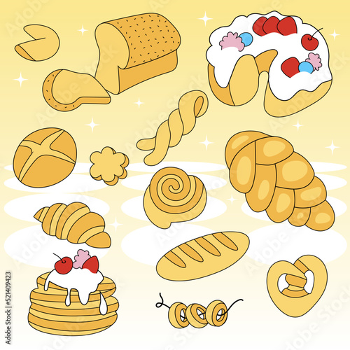 Vector set in retro style fbakery shop stickers. Colorful patch badges for bakery cafe.