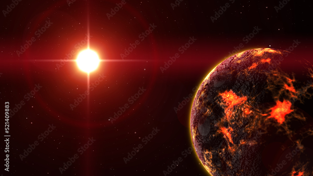 Lava world with distant sun