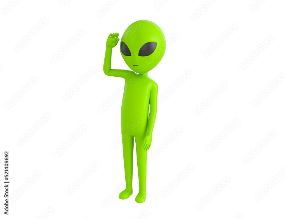 Alien character saluting in 3d rendering. Alien character saluting in 3d rendering.