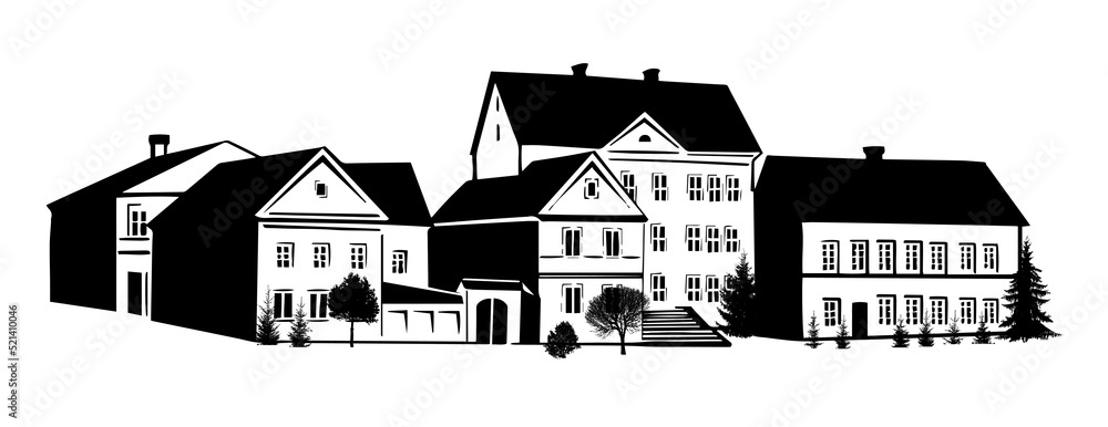 The houses are black and white. Vector illustration