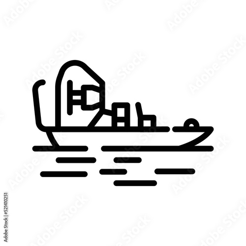 Airboat black line icon. Water activity.