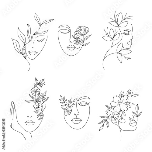 Women Face Abstract line art design for coloring book