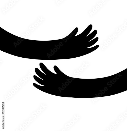 Silhouette of hugging hands. Concept of support and care.