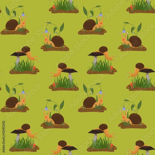 seamless pattern with cute snails anail kid childrenillustration photo