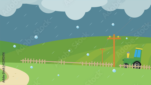 tractor driving in the rain