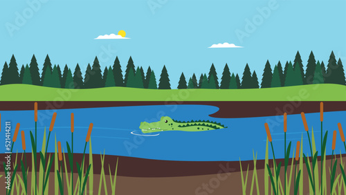 crocodile swims in the water