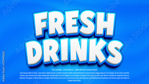 Fresh drink 3d cartoon style editable text effect