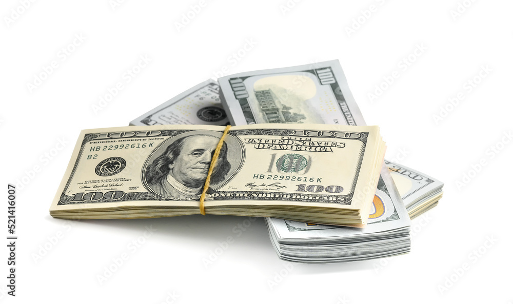 Bundles of hundred dollar bills isolated on white background. Bundles of hundred dollar bills isolated on white background.