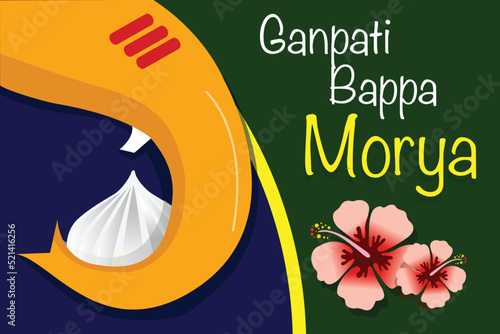 Illustration of Lord Ganpati modak hibiscus flower background for Ganesh Chaturthi festival of India banner template Ganpati Bappa Morya