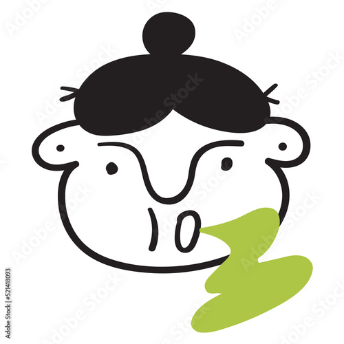 Woman has bad breath. Outline icon on white background.