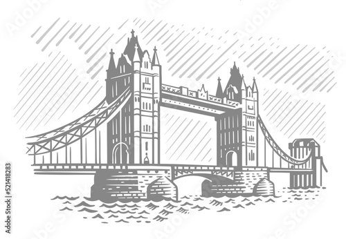 London Tower Bridge, design vector drawing.
