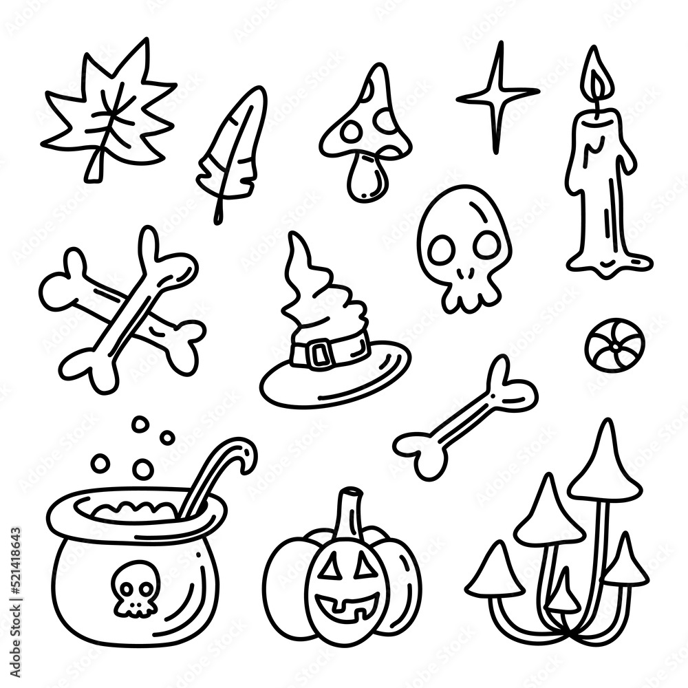 Halloween doodle set. Vector outline elements. Halloween doodle set. Vector outline elements.