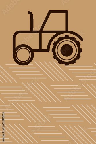Tractor harvesting the land. Graphic Agriculture poster with copy space. Vector illustration