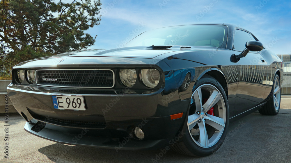 Wroclaw Poland August 22 2022 Front View Of The Dodge Challenger wroclaw-poland-august-22-2022-front-view-of-the-dodge-challenger