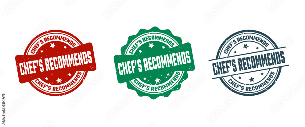 Chef's Recommends Sign or Stamp Grunge Rubber on White Background