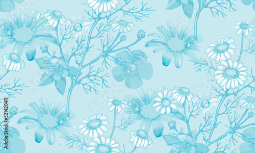  Blue flowers. Seamless pattern. Suitable for fabric  wrapping paper and the like. In style Toile de Jou.