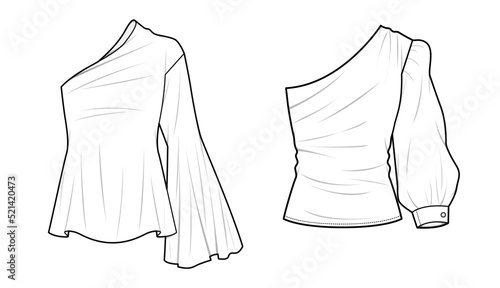 women one shoulder blouse fashion flat sketch vector illustration
