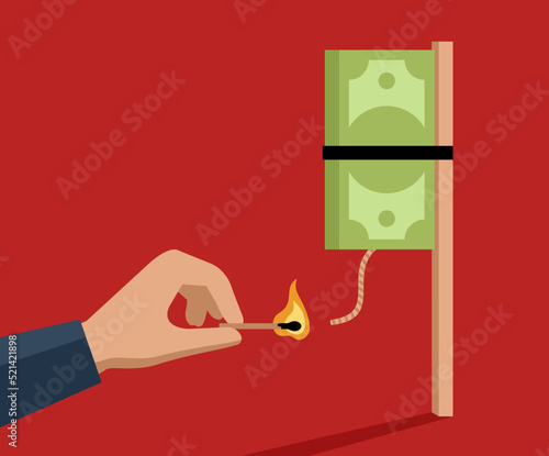 Hand set fire to money as firework