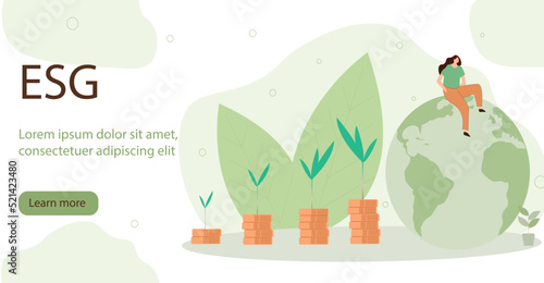 Sustainable ESG industry. Environmental, Social, and Corporate Governance concept. Renewable energy generation is essential for the future.Vector illustration.