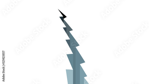Crack in relationships. Earthquake's crack. Bridge crack and gap. Isometric 3d break on earth. Deep land split, cartoon art. Vector. Damage, fault, fail of road