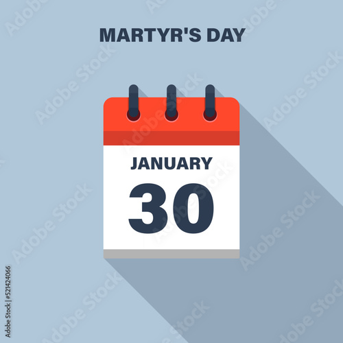 Martyr's Day, January 30, calendar icon. Date.