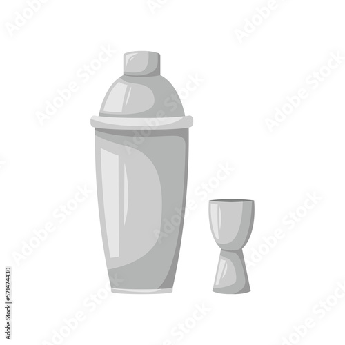 Vector illustration of a shaker and measuring cup for making cocktails.