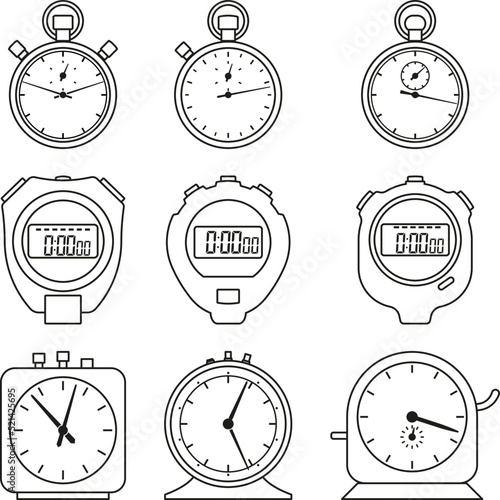 Stopwatch. Laboratory stopclock. Flat icons. Thin line vector