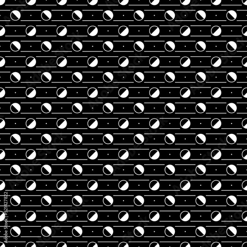 Circles, strokes, dots seamless pattern. Circle, dot shapes, lines ornament. Balls, dashes, spots print. Ethnic wallpaper. Rounds, stripes background. Geometric backdrop. Abstract motif. Vector work