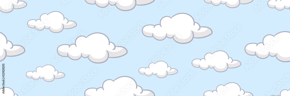 Pastel blue sky and clouds baby doodle cartoon pattern