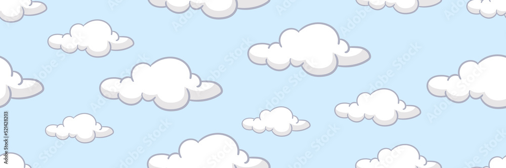 Pastel blue sky and clouds baby doodle cartoon pattern Pastel blue sky and clouds baby doodle cartoon pattern