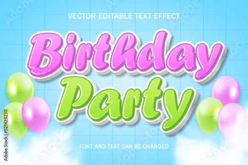 birthday party font typography 3d editable text effect style lettering template cartoon style background wallpaper poster banner
