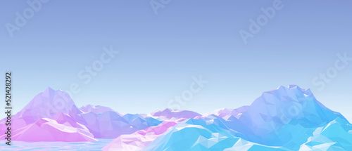 Pastel mountains low poly style 3d rendering. 3d blue mountains background. concept 3d blue mountains background © boommaval