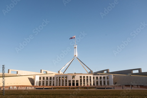 the new Australian Parliament House in Canberra Australia at sunset