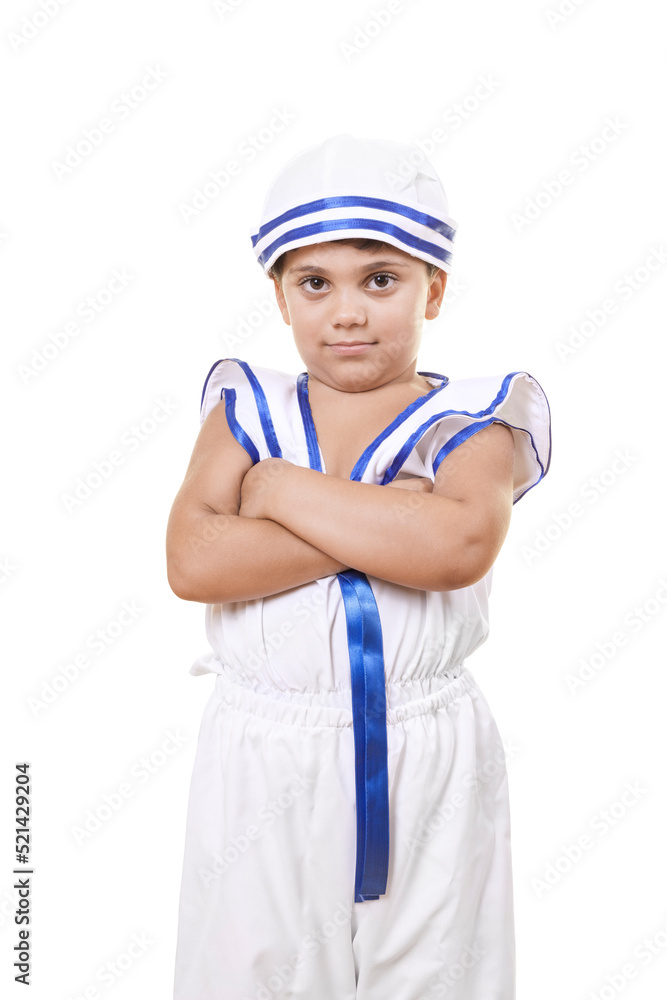 Little Shipboy is Guarding Ship Over White Background Little Shipboy is Guarding Ship Over White Background