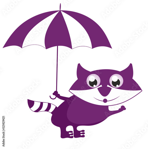 Cute raccoon holding umbrella. Illustration of cute raccoon cartoon holding umbrella. Illustration on white background 