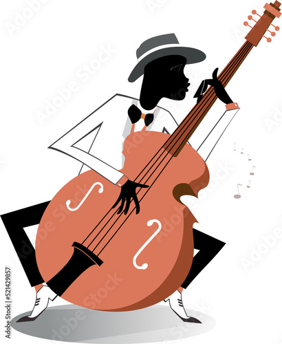 African cellist illustration. 
African musician is playing cello with inspiration.  Illustration on white background
 photo