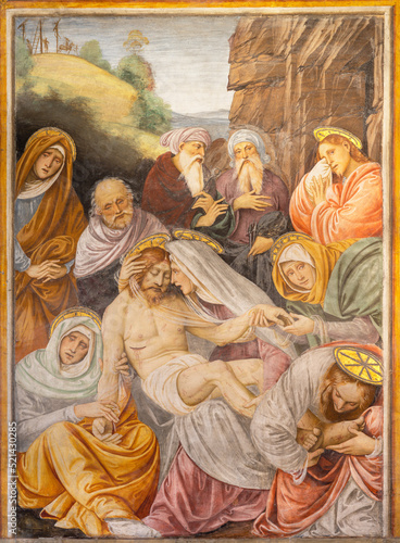 VARALLO, ITALY - JULY 17, 2022: The renaissance fresco Pieta - Jesus deposed ...
