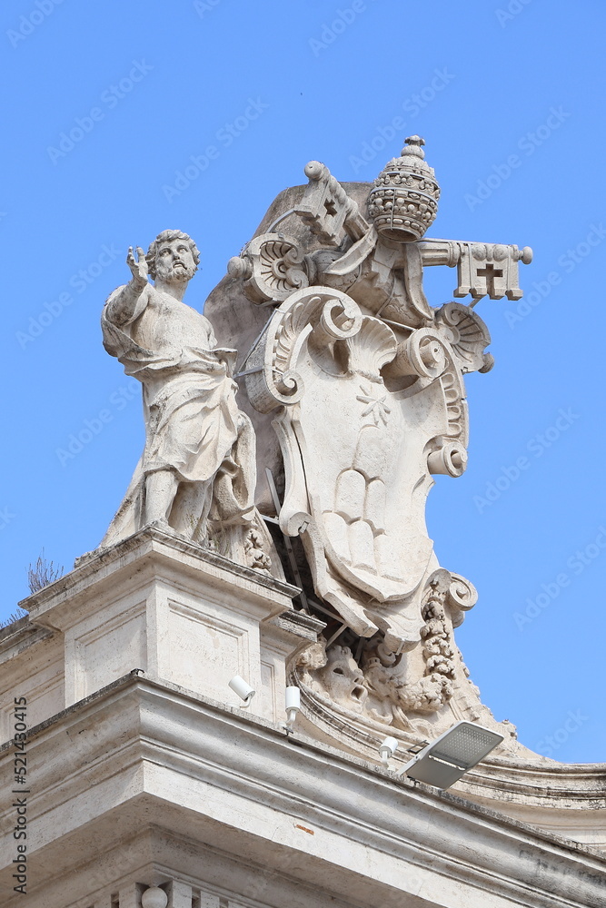 St. Peter's Colonnade Sculpted Detail in Rome, Italy