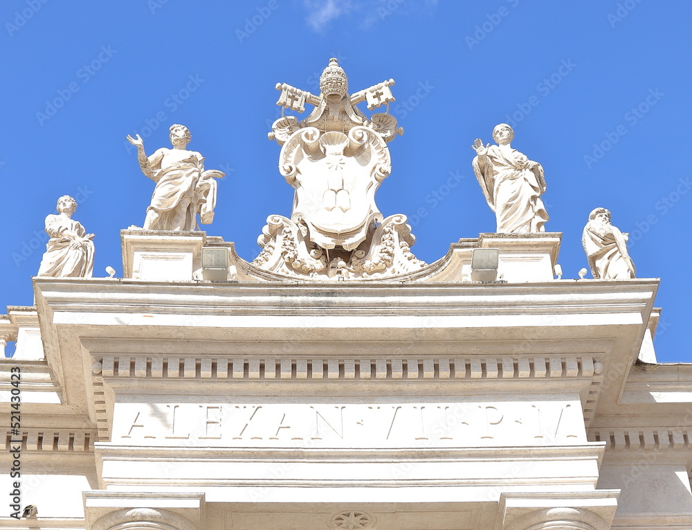 St. Peter's Colonnade Sculptures Against a Bright Blue Sky Close Up in Rome, Italy
