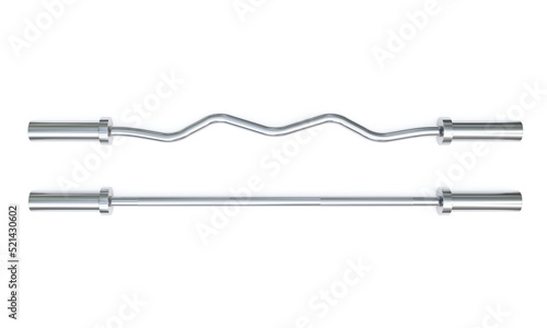 EZ and straight Curl bars isolated on white background, stainless steel gym equipment. 3D Rendering © Waseem Ali Khan